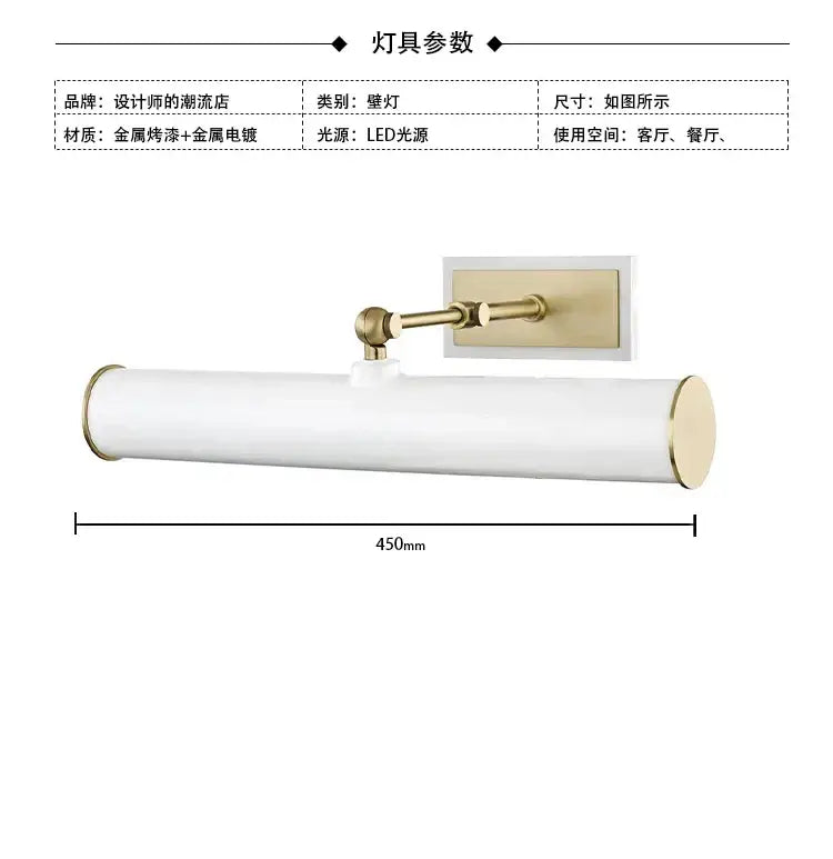 Decorbites™ led mirror cabinet with a 450mm white cylindrical led mirror cabinet sconce with polished brass accents