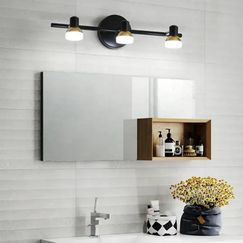 Black and gold three-light wall lamp decorbites led mirror headlight for bathroom bedroom home decor