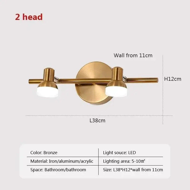 Bronze two-head wall lamp made of iron aluminum and acrylic for bathroom bedroom decor by decorbites led mirror headlight