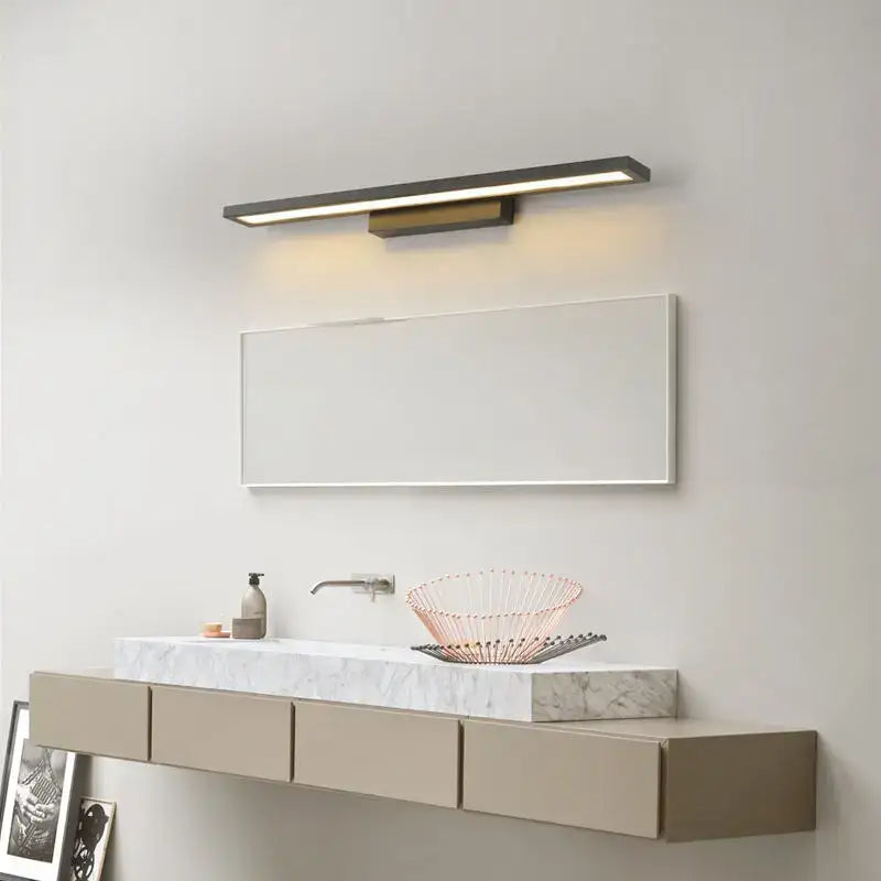 Modern rectangular decorbites led mirror wall lamp with sleek black finish and warm led illumination for bathroom use