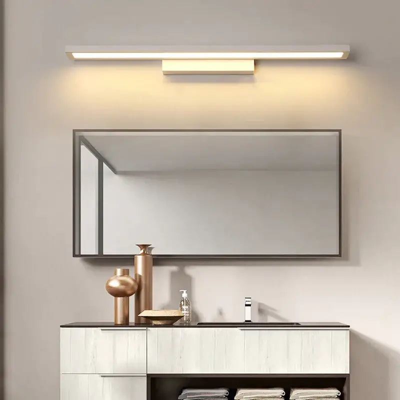 Modern rectangular white decorbites led mirror wall lamp providing warm even illumination for bathroom makeup use