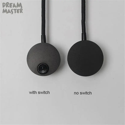 Decorbites led mirror light bedside lamp in black features matte textured circular wall lighting with braided cords and central switch