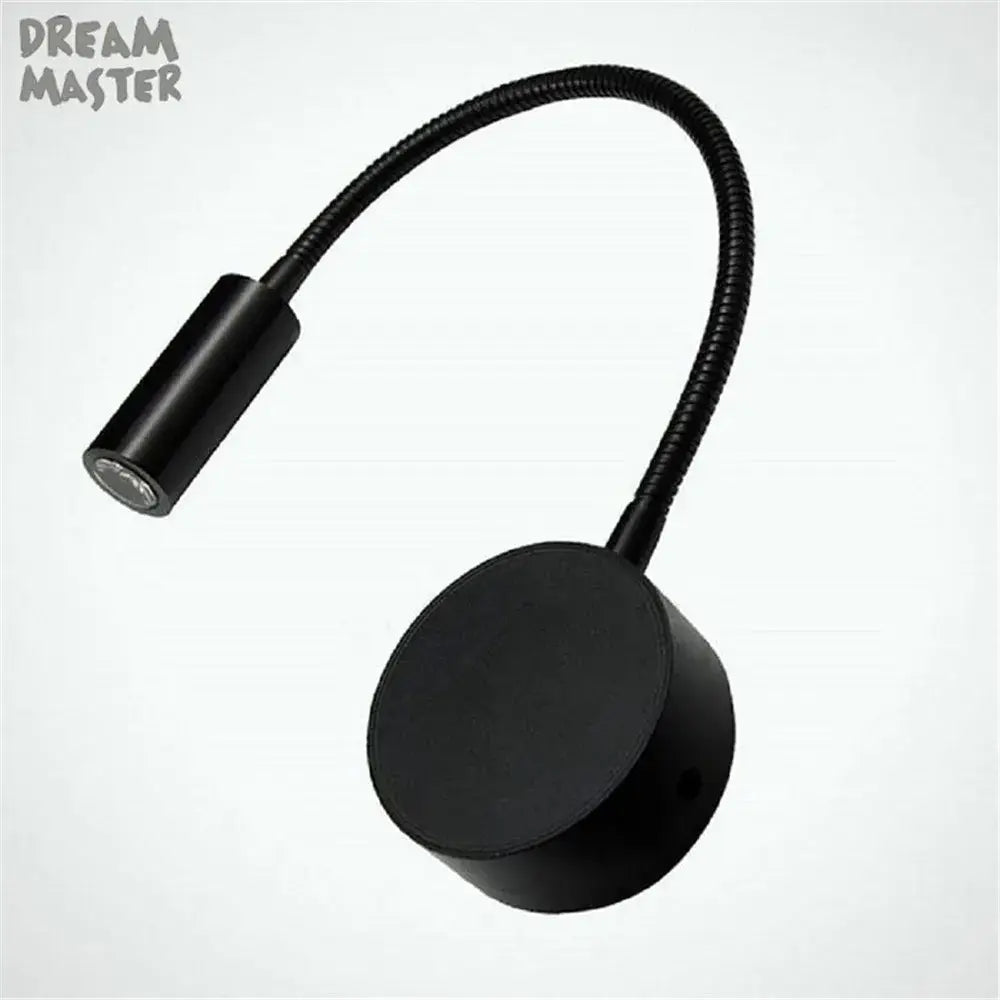 Black flexible gooseneck decorbites led mirror light bedside lamp with sleek cylindrical head and circular base