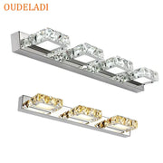 Oudeladi decorbites led mirror wall lamp with four crystal rectangular led modules in chrome finish for bathroom use