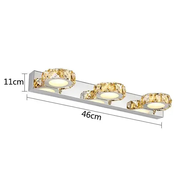 Modern chrome-finished decorbites led mirror wall lamp with three golden crystal-encrusted bulbs for bathroom lighting