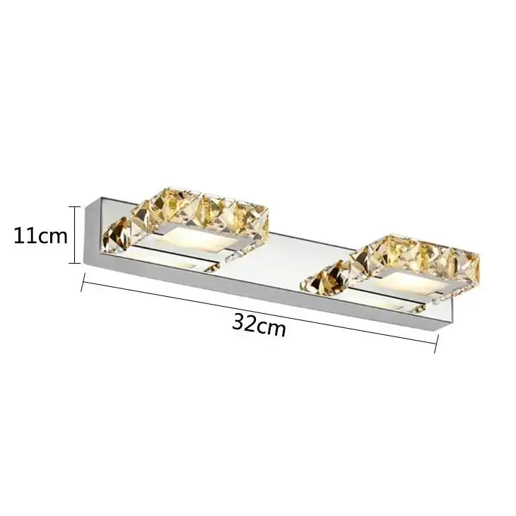 Modern decorbites led mirror light wall lamp with sleek chrome finish and faceted golden crystal accents for bathroom