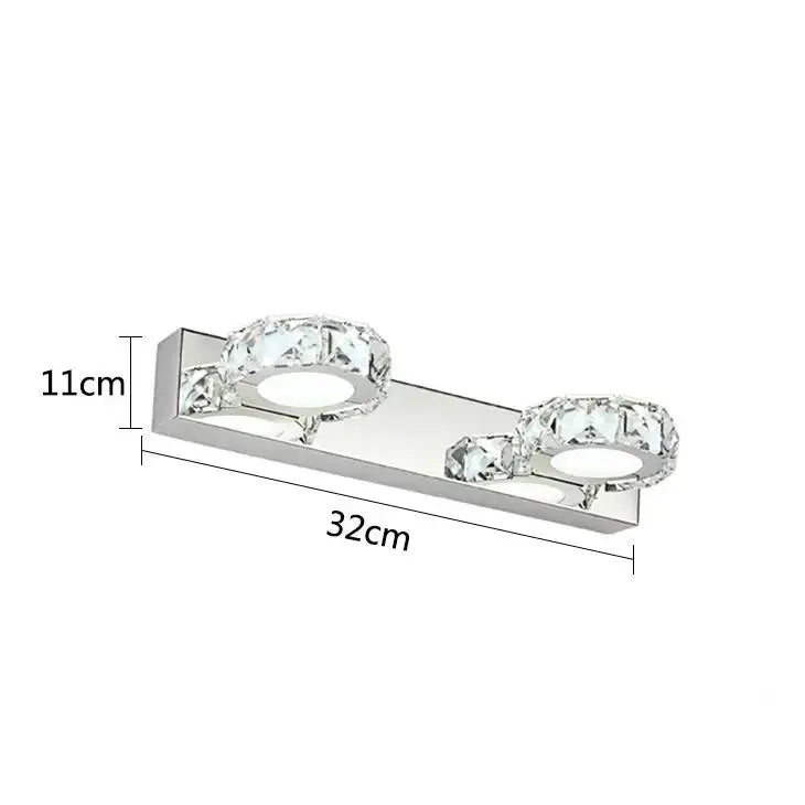 Silver rectangular wall lamp with two crystal-encrusted round lamps for bathroom use by DecorBites led mirror light
