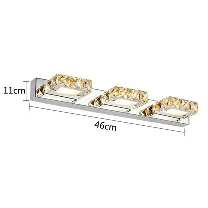 Modern chrome wall lamp with three golden rectangular crystal accents decorbites led mirror light for bathroom vanity