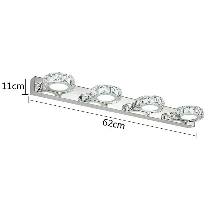 Silver chrome finished decorbites led mirror wall lamp with four crystal encrusted circular led bulbs for bathroom vanity