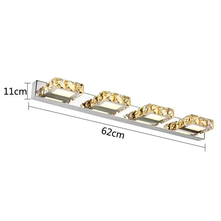 Modern chrome wall lamp with four square crystal-encased led bulbs for bathroom use decorbites led mirror light