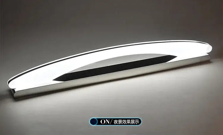 A sleek decorbites led mirror light fixture with polished chrome finish and illuminated white led strip center section