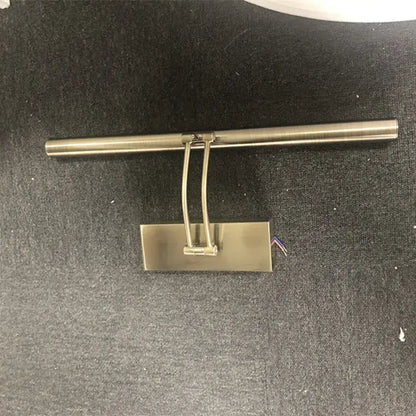 Brushed nickel finish decorbites led mirror light with sleek rectangular base and curved arm for bathroom wall decor