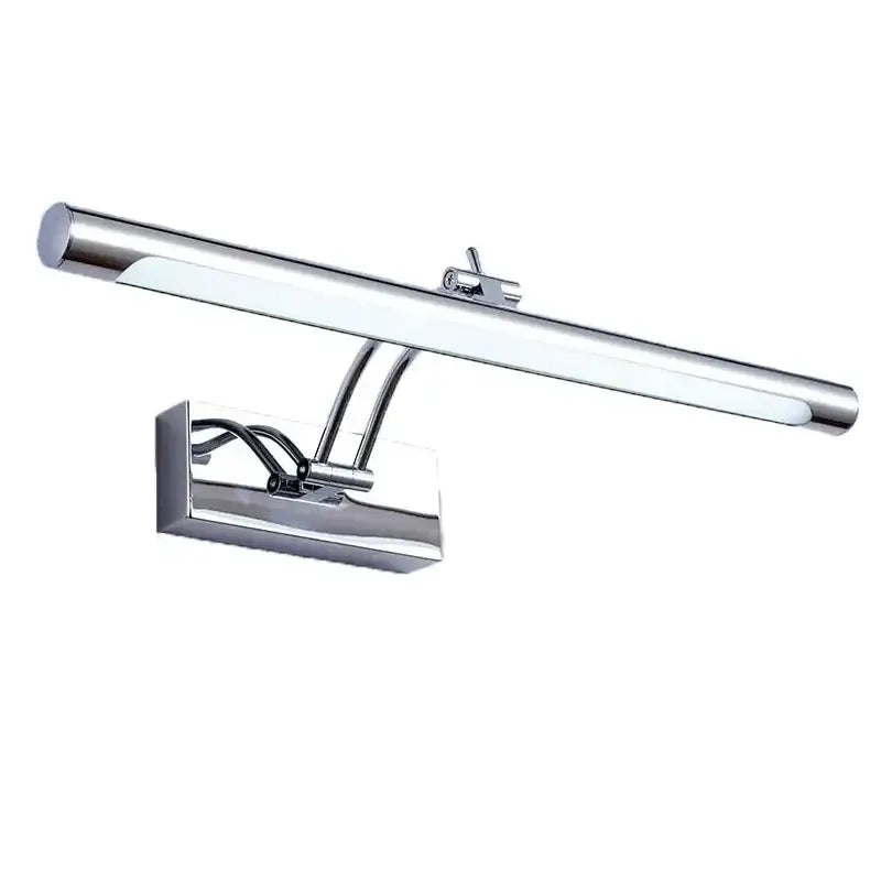 Chrome-finished rectangular decorbites led mirror light with sleek modern design and adjustable arm for bathroom wall decor