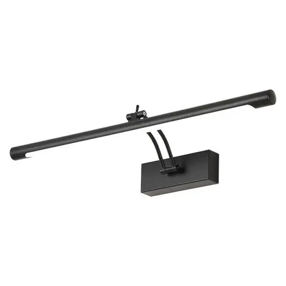Black matte led mirror light with rectangular base and cylindrical bar for bathroom wall decor by decorbites
