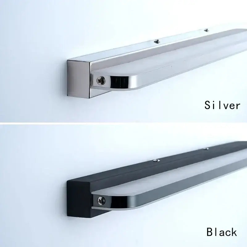 Silver and black stainless steel decorbites led mirror light bars with sleek modern rectangular designs for bathroom vanity lighting
