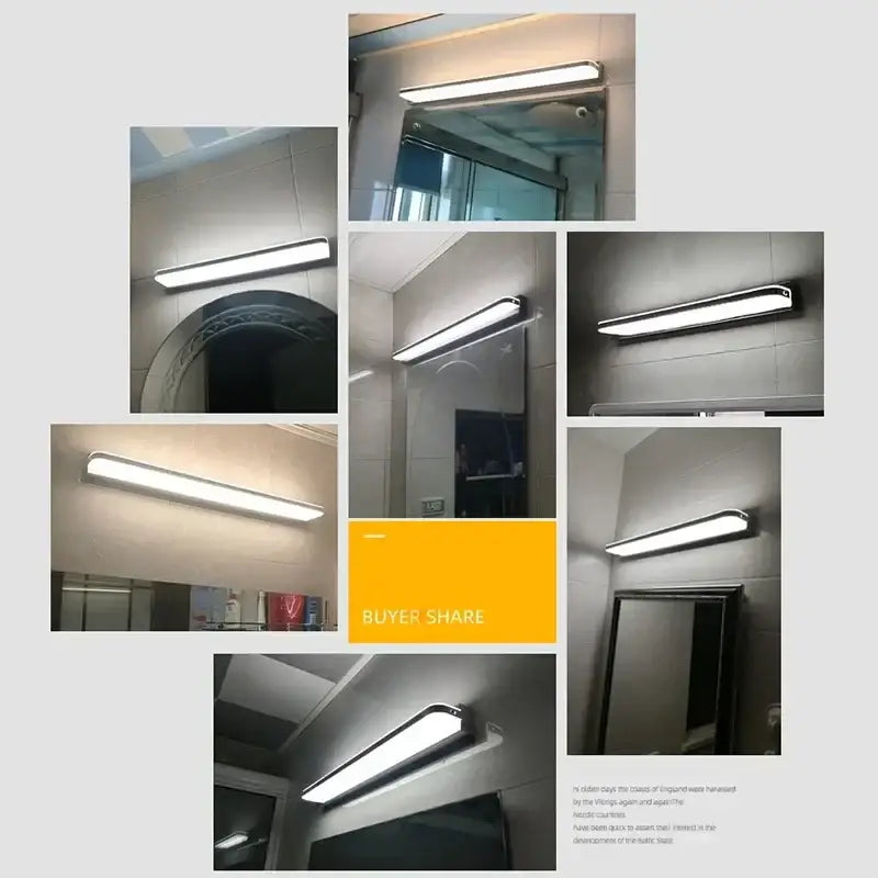 Modern minimalist decorbites led mirror light with sleek silver stainless steel frame and frosted glass diffuser for bathroom