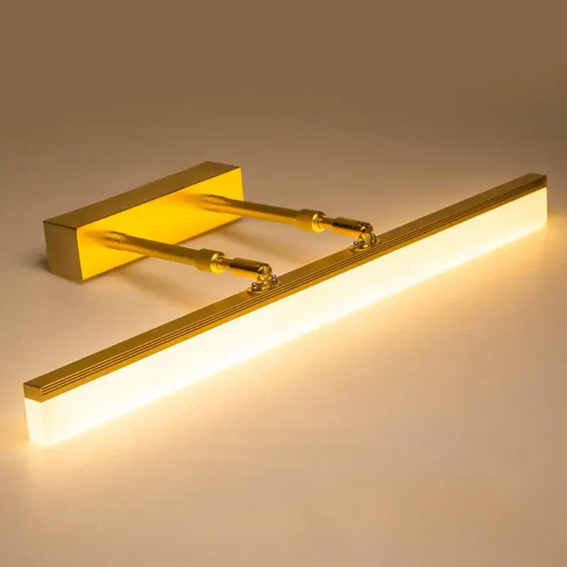 Gold-finished DecorBites LED mirror light wall lamp with sleek rectangular design and warm white illumination for bathrooms