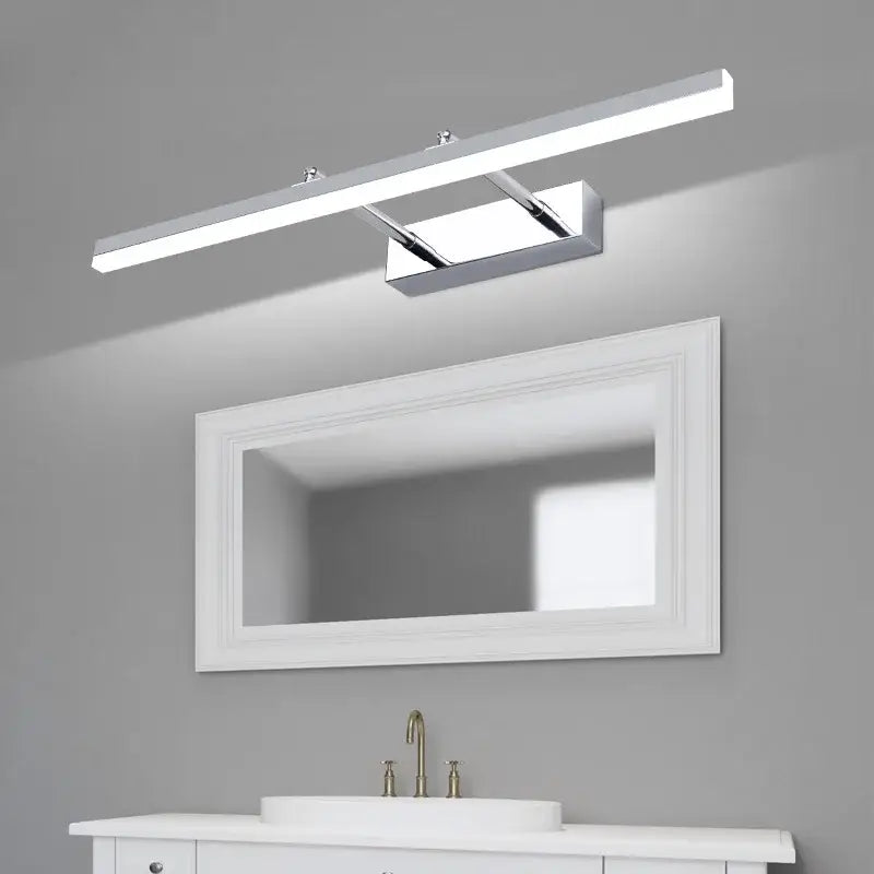Modern chrome-finished DecorBites LED mirror light wall lamp with sleek rectangular design and two adjustable arms for bathroom lighting