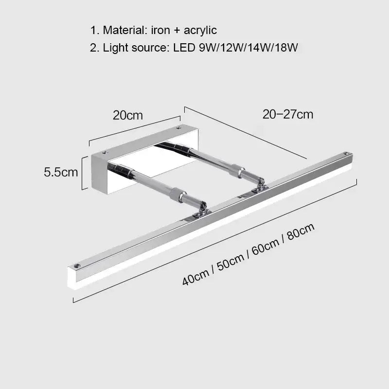 Modern chrome wall lamp with adjustable arm decorbites led mirror light for sleek bathroom lighting 60cm 80cm