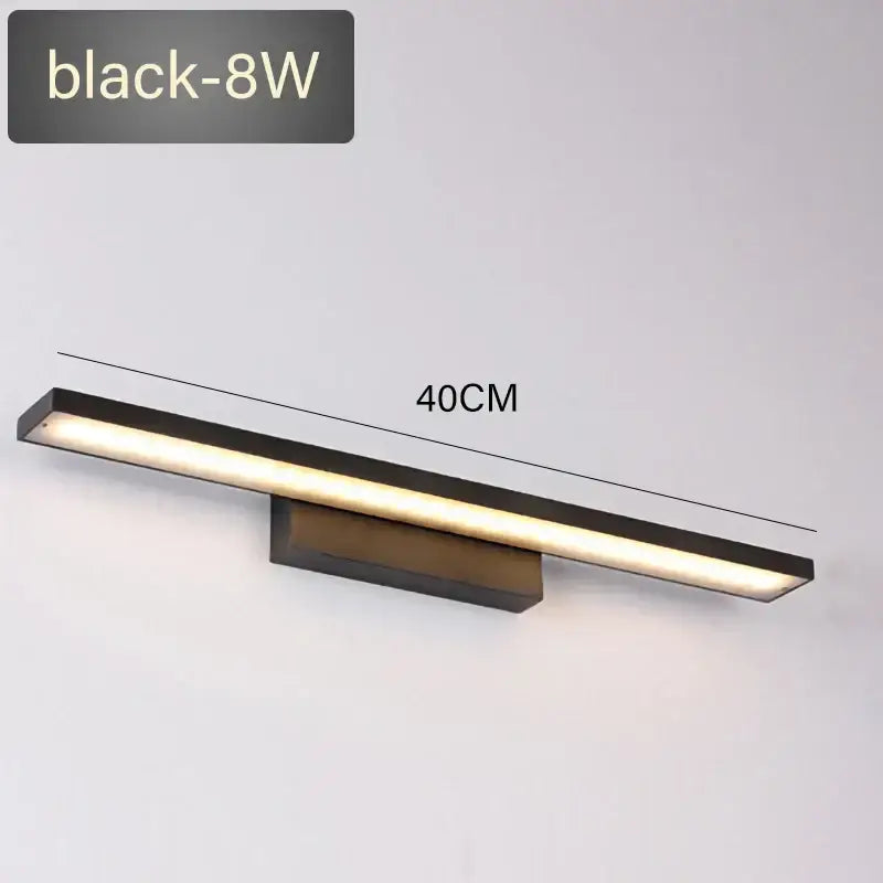 Black 8w decorbites led mirror wall lamp with sleek rectangular design and warm white led mirror light illumination