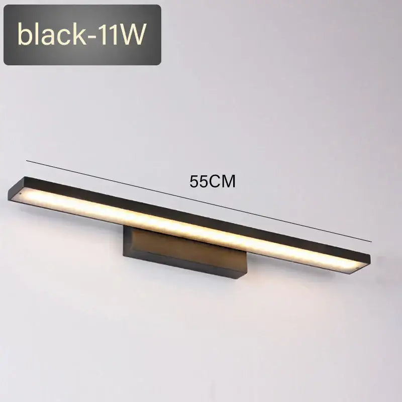 Black 11w led wall lamp with sleek rectangular design and warm light from decorbites led mirror light fixture