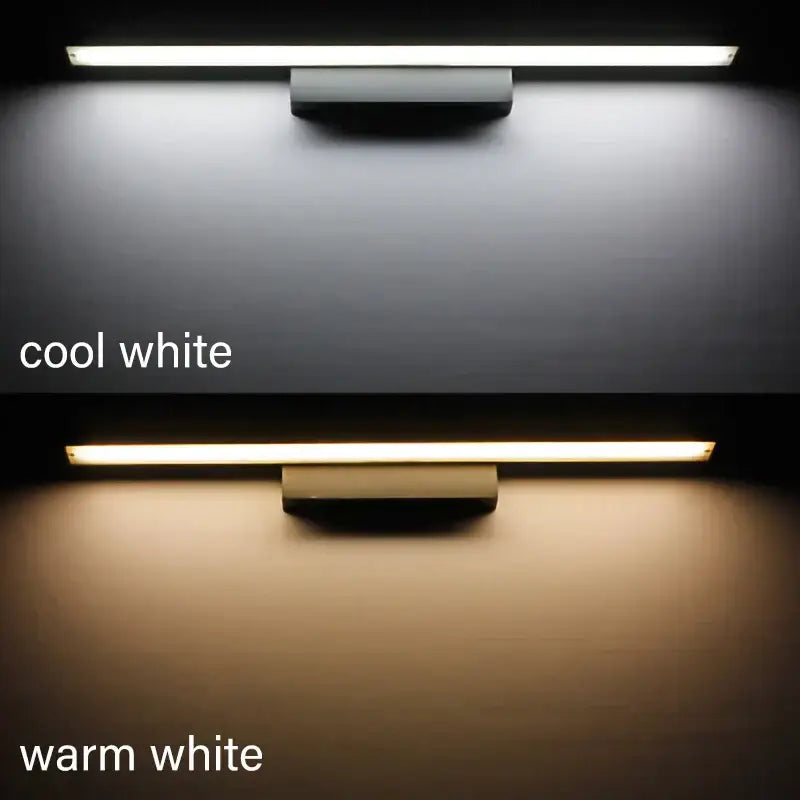 Modern minimalist wall lamp decorbites led mirror light with matte black finish and dual cool and warm white lighting options