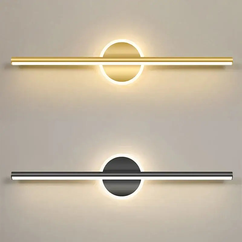Modern minimalist DecorBites LED mirror wall lamp with sleek gold and black bars for luxury indoor lighting
