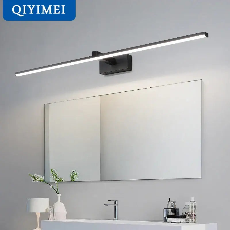 Modern black decorbites led mirror lights with sleek rectangular design and minimalist mounting bracket for bathroom use