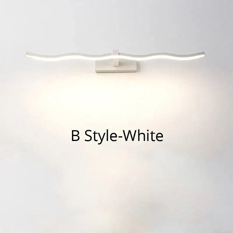 White led wall sconce with sleek wavy design and rectangular base for decorbites led mirror lights indoor bathroom use