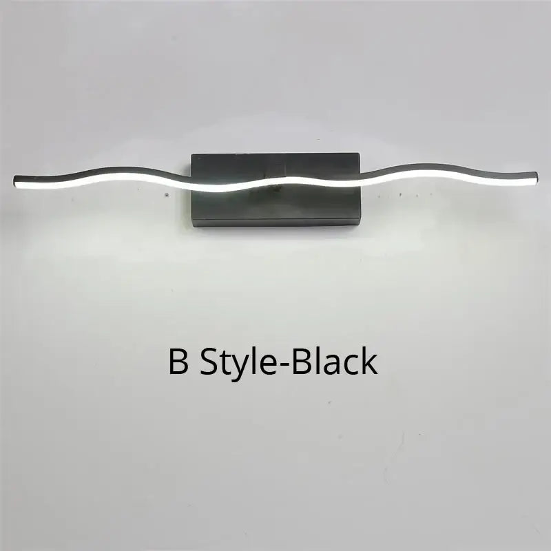 Black modern led wall sconce with sleek wavy design and rectangular base for decorbites led mirror lights bathroom use