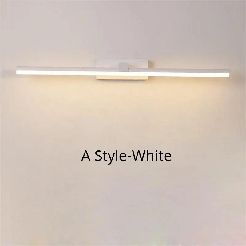 A sleek white DecorBites LED mirror light fixture with a minimalist rectangular design for modern bathroom lighting