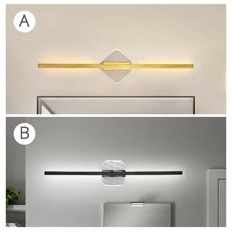 Modern minimalist wall lamp decorbites led mirror wall with a sleek gold or black bar and geometric acrylic diffuser