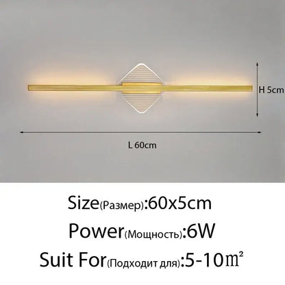 Modern minimalist decorbites led mirror wall lamp with gold-finished bar and diamond wireframe emitting warm light