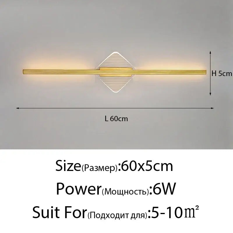 Modern minimalist decorbites led mirror wall lamp with gold-finished bar and diamond wireframe emitting warm light