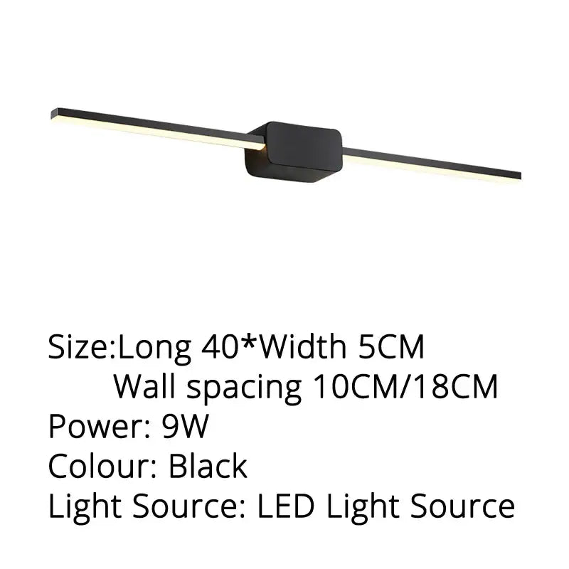 Black DecorBites LED mirror wall sconces with sleek modern design and two horizontal bars for bathroom or kitchen use