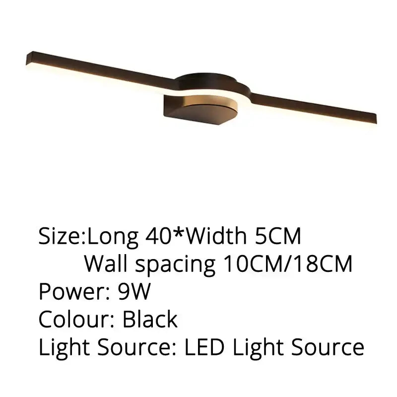Black modern decorbites led mirror wall sconces with sleek horizontal bars and circular center for bathroom and kitchen use