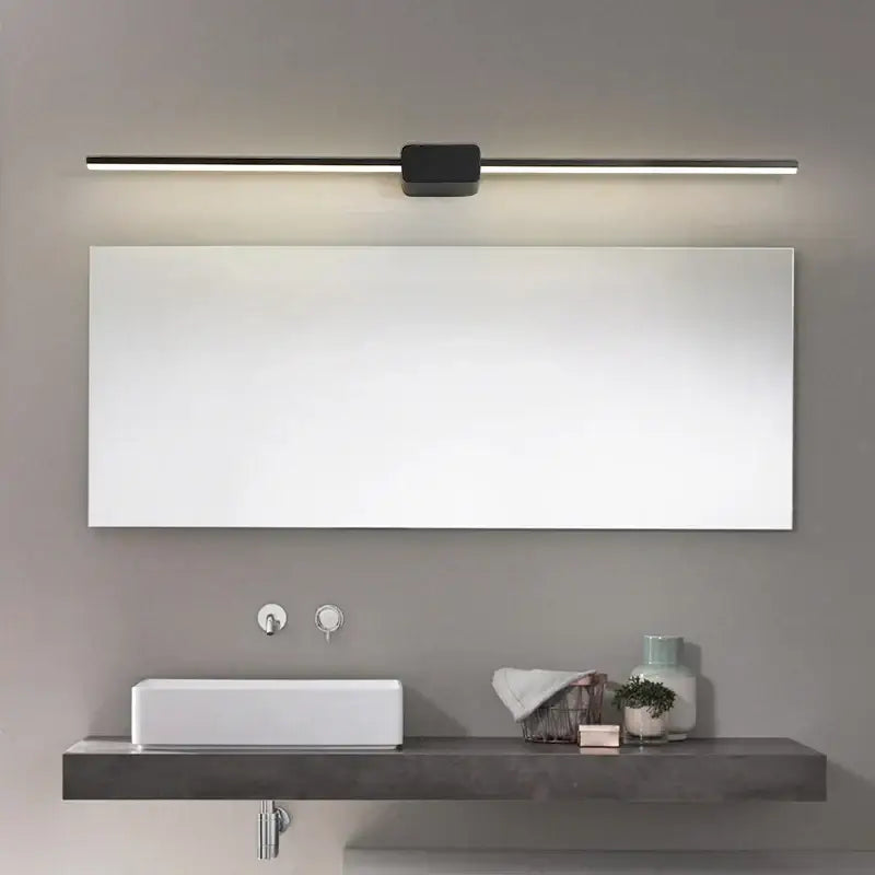 Modern black linear decorbites led mirror wall sconce with sleek minimalist design for bathroom and kitchen use