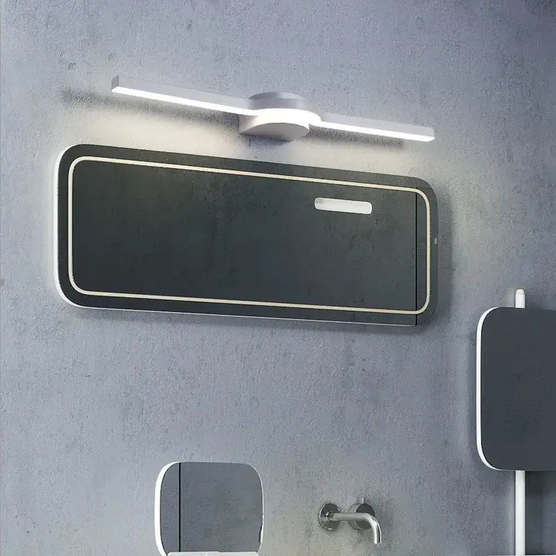 Modern rectangular decorbites led mirror with black frame and white trim above sink for bathroom mirror wall sconces