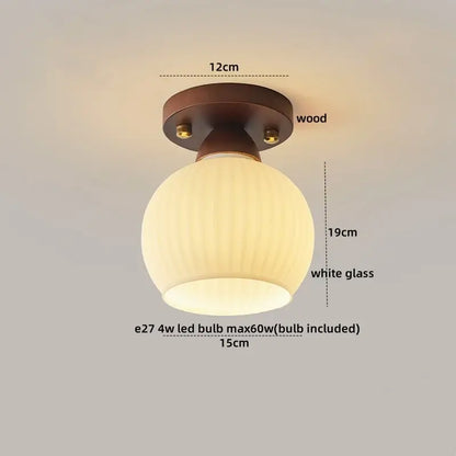 Rounded white glass globe ceiling light with dark wood base decorbites led modern ceiling light for living rooms and balconies