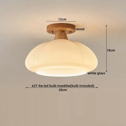 A warm decorbites led modern ceiling light with wooden base and white glass dome for living room and balcony lighting