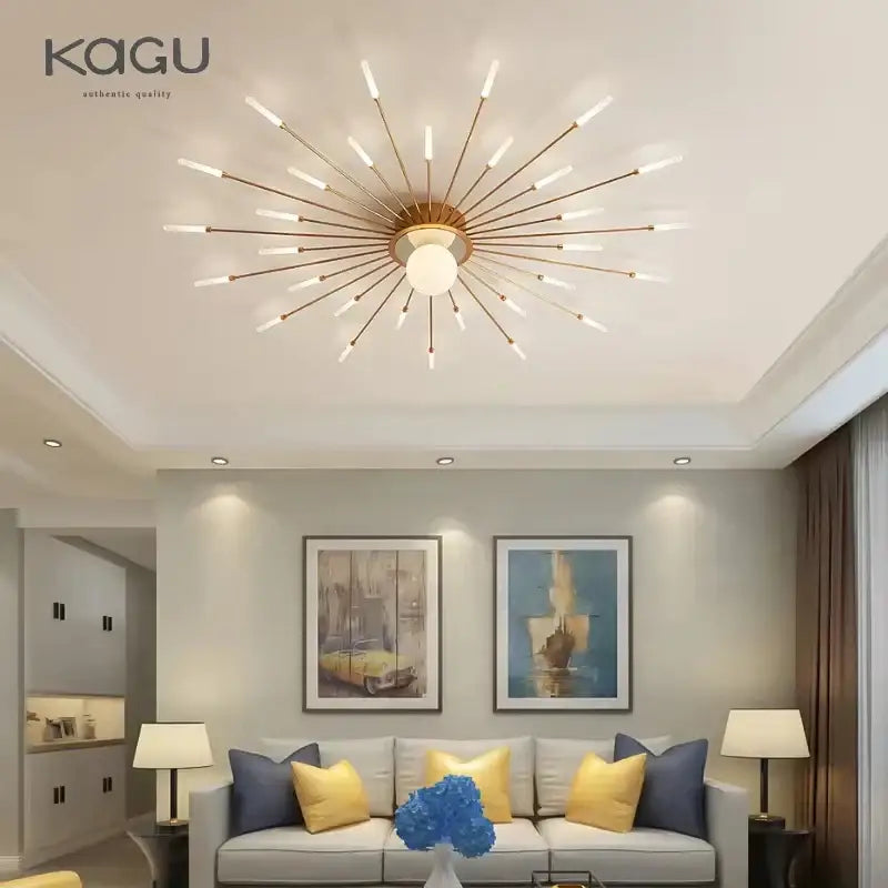Decorbites™ LED gold-toned starburst ceiling light with frosted glass bulbs for modern ceiling lights in bedroom and hall