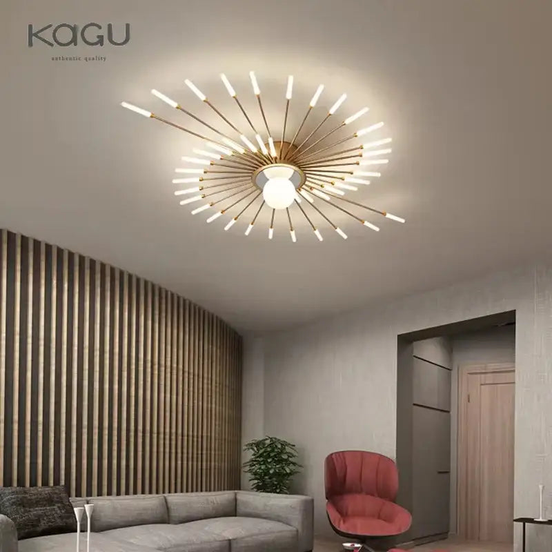 Gold-toned starburst ceiling light with frosted glass rods by kagu for modern ceiling lights in bedroom hall and living room