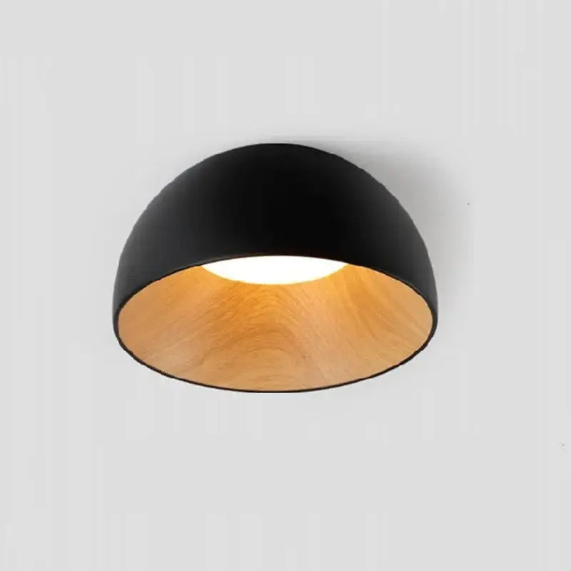 Black dome-shaped decorbites led modern ceiling lamp with warm wood interior for bedroom living room and hallway