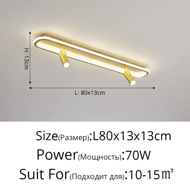 Gold-colored decorbites led modern chandelier with sleek rectangular design and two adjustable spotlights for indoor use
