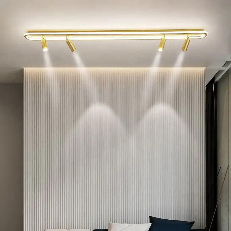 DecorBites™ LED modern chandelier gold-finished track lighting with four adjustable spotlights for indoor use