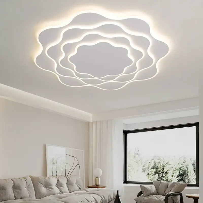 Modern white decorbites led chandelier with layered cloud like design for stylish home decor and lighting settings