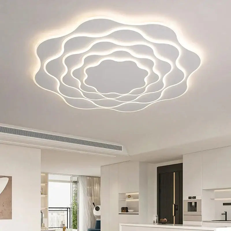 Modern white led ceiling light with concentric wavy rings from decorbites led modern chandeliers for home decor