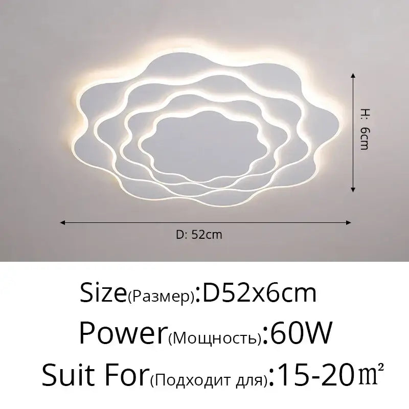 Decorbites led modern white chandelier with concentric cloud-like rings and minimalist design for home decor lighting