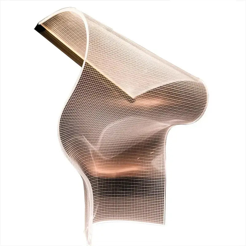 A decorbites led modern floor lamp with a sleek translucent mesh curtain in subtle golden hue and fine grid pattern