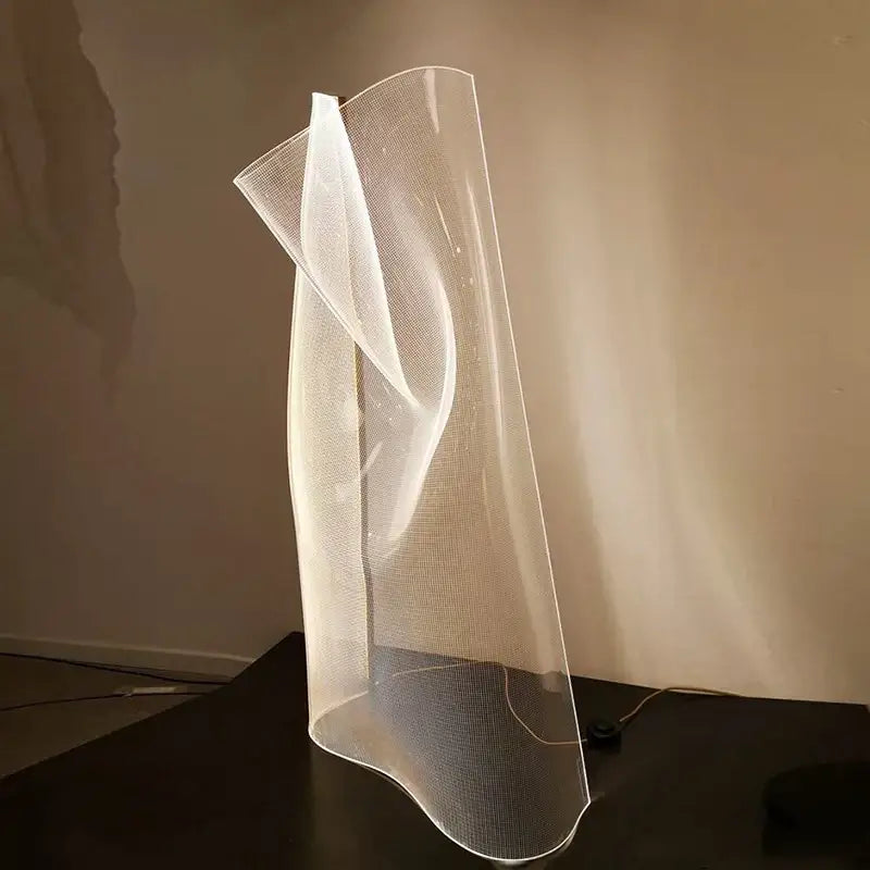 A translucent decorbites led modern floor lamp with wave-like fine mesh design for luxury living room decoration